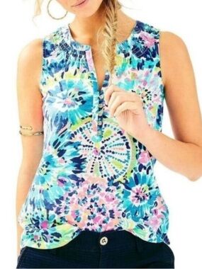 Lilly Pulitzer Essie Sleeveless Tank Top Multi Color Floral Print Size xs